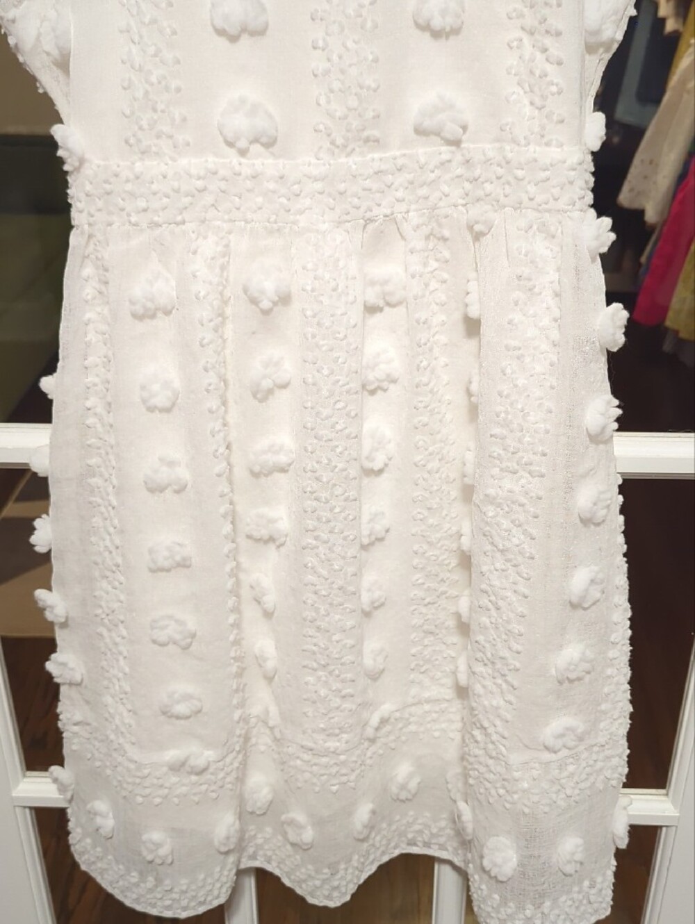 Anthropologie White Pom-Pom Lace Short-Sleeve Dress - Picture 4 of 11